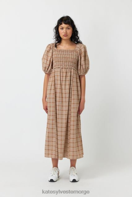 Kate Sylvester kvinner gingham rynket kjole BP6F143 klær karamell