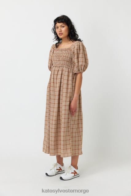Kate Sylvester kvinner gingham rynket kjole BP6F143 klær karamell