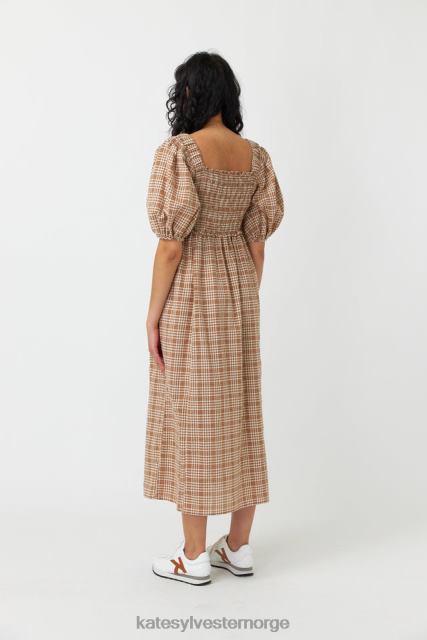 Kate Sylvester kvinner gingham rynket kjole BP6F143 klær karamell