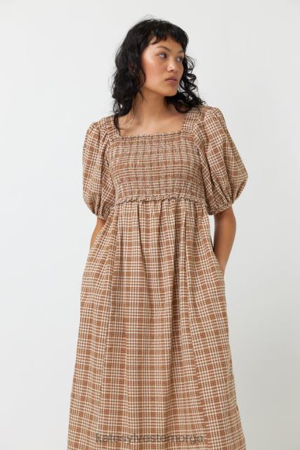 Kate Sylvester kvinner gingham rynket kjole BP6F143 klær karamell