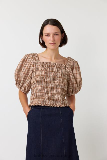 Kate Sylvester kvinner gingham rynket topp BP6F228 klær karamell